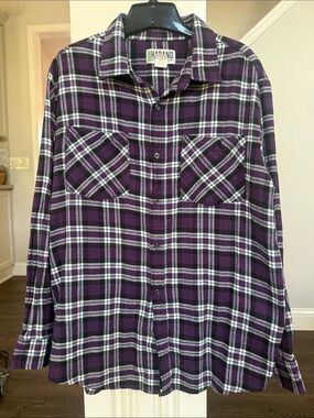 Haband Mens Purple Plaid Button-Down Shirt Medium